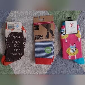 3 PR Women's Crew Socks - PACT, Sock Smith, and Blue Q